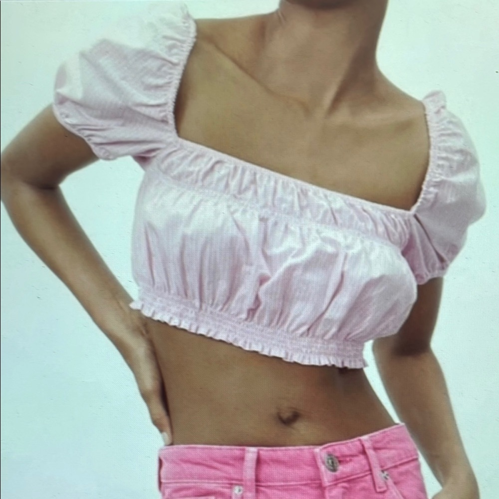 Pink Puff Sleeve Crop Top